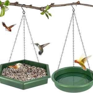 GEEZY Bird Feeder and Bird Bath, 2 in 1 Hanging Bird Feeder & Bird Bath for Outdoors, Wild Bird Feeders, Hanging Bird Feeder Tray, Large Bird Feeder and Bath Set