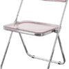 KAIHAOWIN Luxury Modern Transparent Folding Chair Acrylic Folding Chairs-Acrylic Ghost Stackable Crystal Seat-PC Plastic Living Room Seat-Chrome Frame Accent Side Chair for Outside Inside-Pink