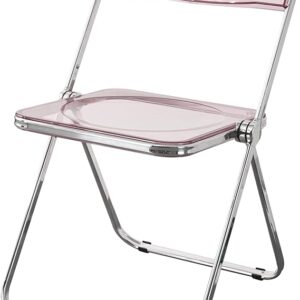 KAIHAOWIN Luxury Modern Transparent Folding Chair Acrylic Folding Chairs-Acrylic Ghost Stackable Crystal Seat-PC Plastic Living Room Seat-Chrome Frame Accent Side Chair for Outside Inside-Pink