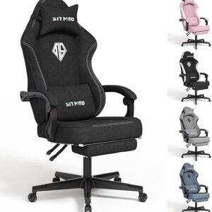 SITMOD Gaming Chair with Footrest-Computer Ergonomic Video Game Chair-Backrest and Seat Height Adjustable Swivel Task Chair for Adults with Lumbar Support(Black)-Fabric