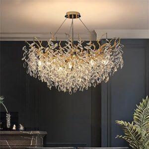 JHKZUDG Modern Tree Branch Crystal Chandelier,Crystal Branch Chandeliers,Gold Round Ceiling Pendant Light Fixture,for Bedroom Living Room Dining Room Entry,Diameter 100cm [Energy Class A]