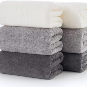 Lumimi Towels 6 Piece Multicolour Soft Microfiber Bath Towel Set Incredibly Absorbent Lightweight Quick Dry and Durable, 55" L x 27" W, 6 Pack White Dark Light Grey