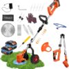 Electric Cordless String Trimmer,Battery Powered Weed Wacker with Blades, 4-in-1 Weed Eater Grass Trimmer, Mini-Mower, Wheel Edger, Brush Cutter