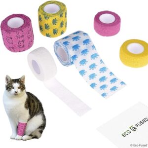 Self Adhering Bandage - Injury Wrap Tape for Cats - Pack of 6 - Supports Muscles and Joints - Easy to Apply and Tear - Does not Stick to Hair - Elastic, Water Repellent, Breathable - Relieves Stress