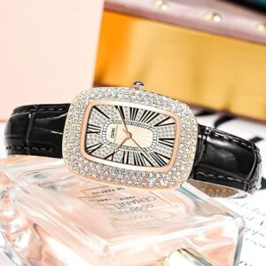 Wrist Watch for Women, Glitter Bling Designed Quartz Analog Women's Watch with Breathable Leather Strap