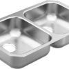 Moen GS20214B 2000 Series 31.25-inch 20 Gauge Undermount Double Bowl Stainless Steel Kitchen Sink, Rear Drain