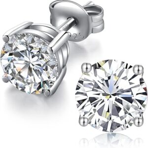 jiamiaoi 18K White Gold Plated Princess Cut Simulated Diamond Earrings for Men Women 925 925 Sterling Silver Cubic Zirconia Stud Earrings Hypaollergeni Earrings Studs Men