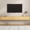 FQWYNMZ Wall Mounted TV Cabinet, Floating TV Stand in Solid Wood, Modern Wall-Mounted Entertainment Center with Drawers, TV Console Table, Media Console, Cord Holes, for Living Room, Bedroom (Color :