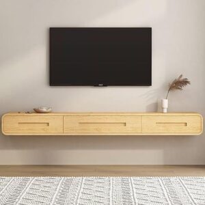 FQWYNMZ Wall Mounted TV Cabinet, Floating TV Stand in Solid Wood, Modern Wall-Mounted Entertainment Center with Drawers, TV Console Table, Media Console, Cord Holes, for Living Room, Bedroom (Color :