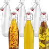 HEFTMAN Glass Bottles with Stoppers - 500ml 6 Pack Clear Swing Top Bottles for Beer Brewing with Airtight Stoppers for Wine, Condiments, Beverages, Oil, Vinegar, Kombucha & Water - 6 PCS (500ml)
