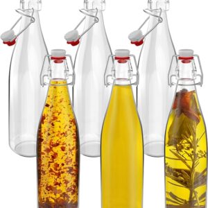 HEFTMAN Glass Bottles with Stoppers - 500ml 6 Pack Clear Swing Top Bottles for Beer Brewing with Airtight Stoppers for Wine, Condiments, Beverages, Oil, Vinegar, Kombucha & Water - 6 PCS (500ml)