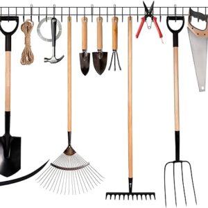 zacurter Garden Tool Rack Garage Tool Organizer Wall Mount Garden Tool Holder Yard Tool Hangers Heavy-Duty Hook Wall Storage Rack Holds Garden Tools, Shovels, Rakes, Hoses, Ropes (64 inches/160cm)