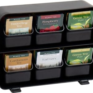 Mind Reader Anchor Collection, 6-Drawer Tea Bag Organizer, Removable Drawers, 10.25" L x 3.25" W x 7.75" H, Black