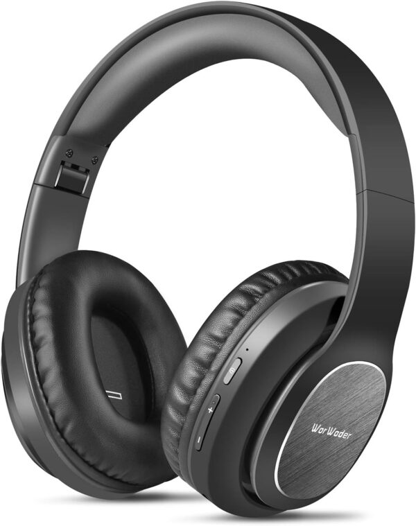 WorWoder 80Hrs Wireless Over Ear Headphones, Bluetooth 5.0 Wireless & Wired Mode, HiFi Stereo Sound with Mic, Lightweight Headset with Deep Bass for Work Travel Online Class (BLACK)