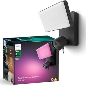 Philips Hue Secure Floodlight with Integrated Smart 1080p Home Security Camera, Black, for Outdoor Use, Easy to Install, Two-Way Talk, Works with the Security Center in the App
