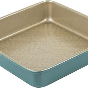 Prestige x Nadiya Square Cake Tins for Baking - Non Stick 9 Inch Cake Tin, Dishwasher Safe Lightweight Steel Bakeware, Teal & Gold