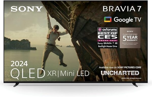 Sony BRAVIA 7 QLED (XR l Mini LED), K55XR70, 55 Inch 4K HDR Google Smart TV (2024) | Gaming Features for PlayStation 5, IMAX Enhanced, Dolby Vision Atmos, Chromecast, AirPlay, 120Hz, 5 Year Warranty [Energy Class E]