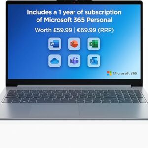 Lenovo IdeaPad 1 Laptop | 15 inch Full-HD (1080p) Display | Intel Celeron N4020 | 4 GB RAM | 128 GB SSD | Windows 11 Home S | Cloud Grey | Microsoft 365 Personal