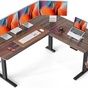 FEZIBO 63" L Shaped Standing Desk Height Adjustable, Electric Stand up Corner Desk, Sit Stand Home Office Desk with Splice Board, Black Frame/Black Walnut Top