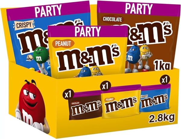 M&M's Variety Chocolate Party Bulk Box, Chocolate Gift, (Chocolate, Peanut and Crispy), 2.85kg