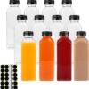 Happybase 16oz Plastic Juice Bottles, 12pcs 500ml Juice Bottles with Caps, Reusable Drink Containers with Black Lid, Clear Smoothie Bottles for Juice Milk Homemade Beverages (1 Pen, 24 Labels)
