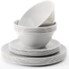 Youngever 18 Pieces Re-usable Plastic Kitchen Dinnerware Set, Plates (20CM & 25CM), Bowls (1000ML), Service for 6 (Grey)