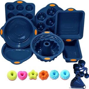 To encounter 31 Pieces Silicone Baking Pans Set, Nonstick Bakeware Sets, BPA Free Silicone Molds, with Metal Reinforced Frame More Strength, Navy Blue