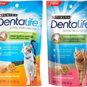 Purina Dentalife Dental Treats For Cats Bundle; Savory Salmon And Tasty Chicken