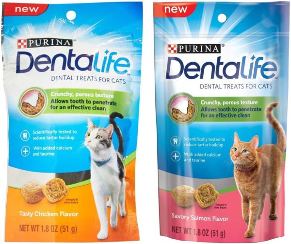 Purina Dentalife Dental Treats For Cats Bundle; Savory Salmon And Tasty Chicken