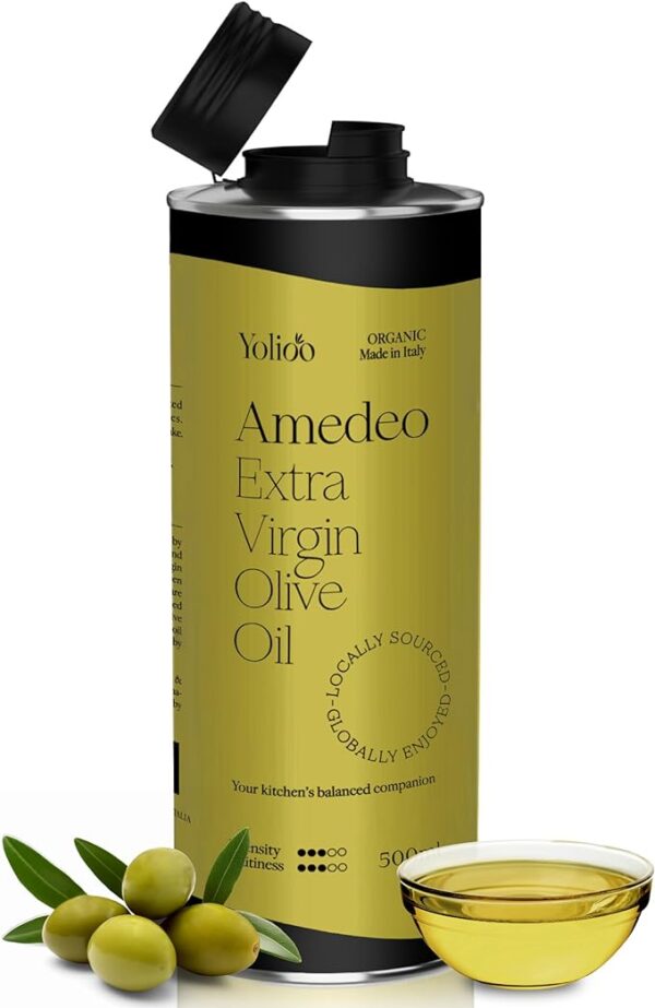 Yolioo Italian Extra Virgin Olive Oil | Polyphenol Rich Olive Oil | Organic and cold pressed olive oil | Fresh Harvest from Tuscany, Italy | Leakproof (Premium dolce, olive oil 0. 5l)