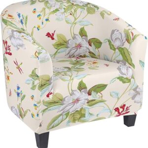 SearchI Dining Chair Cover for Armchair,Stretch Tub Chair Removable Washable Sofa Cover Furniture Protector Couch Club Chair Slipcover with Arms for Bar Counter Living Room Reception,Flower