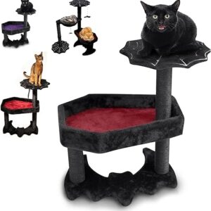 Littlesy Gothic Cat Tree with Coffin Cat Bed & Spooky Cat Toys - Spooky cat Tree for Halloween cat