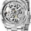 carlien Skeleton Automatic Steampunk Watches Gold-Tone Luminous Hands Leather Strap Wrist-Watch