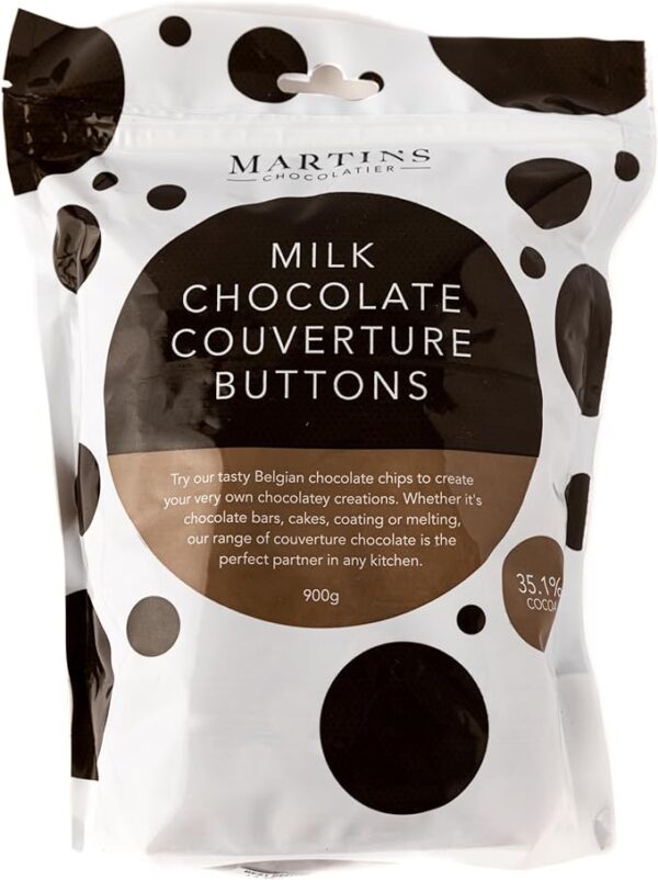 Martins Chocolatier Milk Chocolate Buttons | Belgian Chocolate Chips | Chocolate Callets | Suitable for Chocolate Fountain, Moulding, Baking & Cooking (900 g)