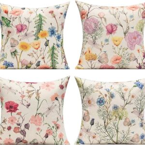 VAKADO Outdoor Throw Pillow Covers Spring Summer Patio Furniture Porch Swing Garden Bench Cushion Covers Sunflower Pink Floral Outside Sunbrella Cases Flower Decorative 18x18 Set of 4 for Chair Couch