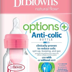 Dr. Brown’s Natural Flow Anti-Colic Options+ Narrow Baby Bottle, 4oz/120ml, with Level 1 Slow Flow Teat, 2-Pack, Pink