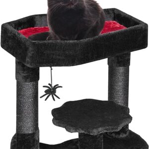 BEWISHOME Gothic Cat Tree with Coffin Bed, Cat Tower for Indoor Cats with Spacious Cat Condo, Sisal Scratching Posts, Spider Toy Cat Activities Center for Black Cats Halloween Pet Furniture MMJ91R