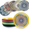 HENXFEN LEAD Pasta Bowl Porcelain, Salad Bowl 950ml, Dessert Bowl Cereal Bowl for Fruit Salad, Pasta, Cereal, etc. Colourful, Pack of 6 - Bohemian Style