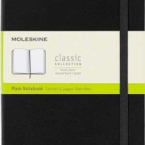 Moleskine Classic Plain Paper Notebook, Hard Cover and Elastic Closure Journal, Color Black, Size Large 13 x 21 cm, 240 Pages