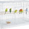Yaheetech Metal Bird Cage Wide Budgie Cage Flight Cage Parrot Cage Breeding Cage for Small Bird Parakeet/Conure/Lovebird White