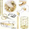 11 Pack Office Supplies Set Desk Stationery Accessories Kit of Stapler, Staple Remover, Tape Dispenser, Binder Clips,Gold Pens, Paper Clips and Scissor with 2000pcs Staples(Gold)