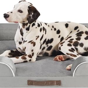 Codi Large Memory Foam Layer Dog Bed, Washable Orthopedic Dog Bed Couch with Removable Zipper Cover, Waterproof Dog Bed Sofa Bed, Grey, 91x68x(7.5+8.9) cm