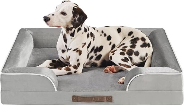 Codi Large Memory Foam Layer Dog Bed, Washable Orthopedic Dog Bed Couch with Removable Zipper Cover, Waterproof Dog Bed Sofa Bed, Grey, 91x68x(7.5+8.9) cm