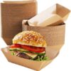 DEAYOU 250-Pack Paper Food Boats, 2 LB Greaseproof Kraft Brown Food Trays, Disposable Paperboard Boat Serving Baskets, Fast Food Cardboard Holder Containers for Carnivals, Concession Stands