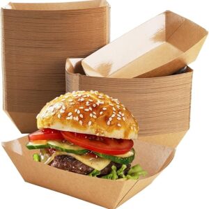 DEAYOU 250-Pack Paper Food Boats, 2 LB Greaseproof Kraft Brown Food Trays, Disposable Paperboard Boat Serving Baskets, Fast Food Cardboard Holder Containers for Carnivals, Concession Stands