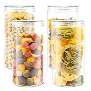 LG Luxury & Grace Set 4 Polyethylene Food Storage Jars 1.5 L (20x10 cm). Refillable Plastic Jars with Screw-on Lid for Storing Pasta, Sweets, Legumes. BPA Free.