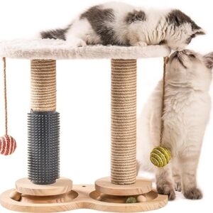 MEWOOFUN 4-Layer Turnable Cat Interactive Toys, Cat Toys Roller for Indoor Cats with Natural Sisal Scratcher Cat Self Groomer, Kitten Toys Interactive with Balls (white)