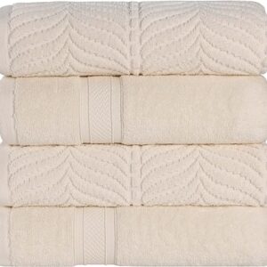 Superior Cotton Chevron Bath Towel Set, Zero Twist, Large Plush Absorbent Body Towels, Luxury Soft Quick Drying, Shower, Spa, Hotel, Pool, Guest Bathroom, Home Essentials, Assorted Set of 4, Ivory