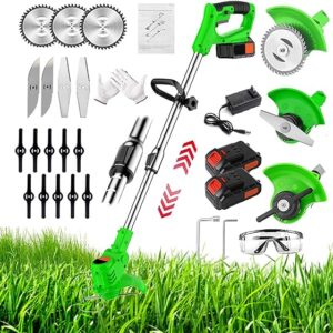Weed Wacker, Electric Weed Wacker Cordless Trimmer,Grass Trimmer Stingless Lightweight Grass Weedeater Battery Powered 3 Types Blades,2 Batteries, 1 Chargerfor Lawn, Yard, Garden (Green)