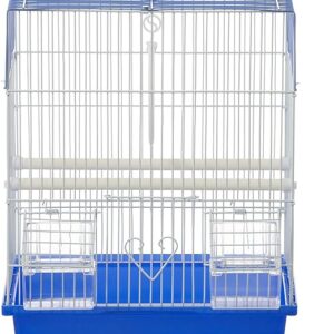 Prevue Pet Products Flat Top Economy Parakeet and Small Bird Travel Cage with White Wire, Blue Plastic Base with Removable Tray